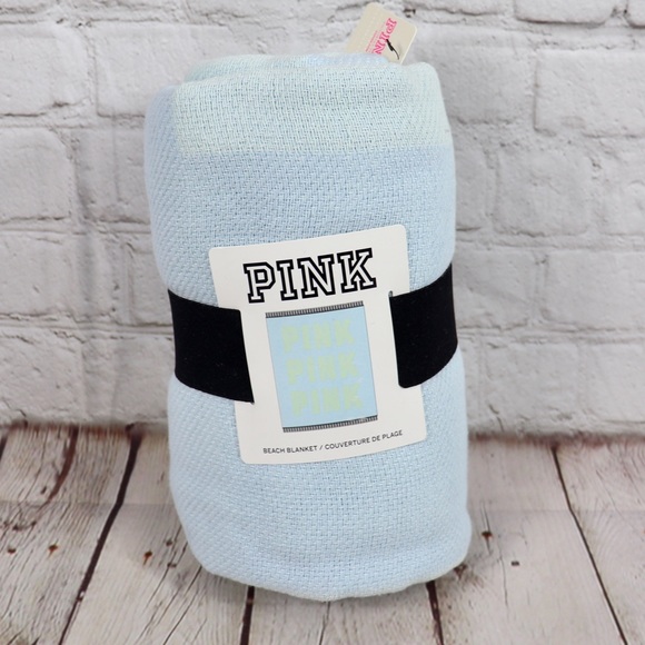 VS Pink Logo Fringe Beach Festival Blanket Blue - Picture 5 of 5